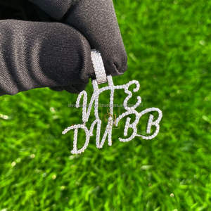 Trendy 10K <b>Solid</b> White <b>Gold</b> Rhodium Plated Custom Iced Cursive <b>Initial</b> Name <b>Necklace</b> Moissanite Pendant Charm Fine Jewelry Gifts - Product Image 2