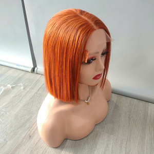 Perruque de Cheveux Humains Bob Couleur Orange Dentelle Transparente 100% Os Vietnamien Qualité Droite Super Cheveux Humains de Haute Qualité - Product Image 1