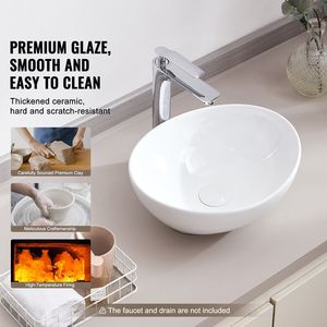 Lavabo Ovale in Ceramica Bianca 40x34 cm, Lavabo da Appoggio per Bagno con Rubinetto a Leva, Materiale in Pietra, Lavabi da Bagno da Appoggio - Product Image 2