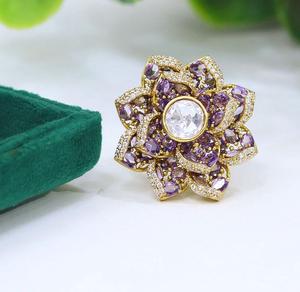 Bague ajustable tendance en laiton plaqué or de haute qualité avec zircon, style ethnique, pour femme, idéale pour les mariages - Product Image 2