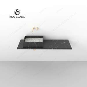 อ่างล้างหน้าติดผนังแบบมินิมอลทรงสี่เหลี่ยมหินอ่อนสีดำขัดเงา - Product Image 5