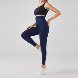 Leggings de sport pour femme, bleu marine, taille mi-haute, en polyester extensible avec dentelle, longueur intégrale, pour yoga, gym, entraînement, fitness, sport, entraînement physique, coupe ajustée, usage quotidien - Product Image 2