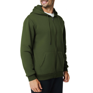 Sweat-shirt à capuche zippé vert olive pour homme, coupe classique, molleton décontracté 100% coton, manches longues, couleur unie, sweat à capuche zippé pour homme - Product Image 2