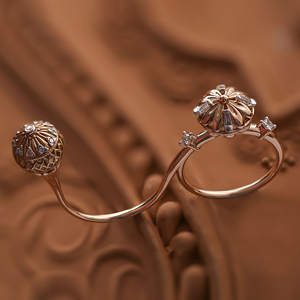 Elegant Rose Gold Secret Bloom Flower <b>Ring</b> Featuring Diamond Accents and Floral <b>Dome</b> Design Luxury Fashion Jewelry for Women - Product Image 1