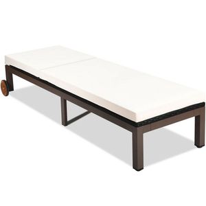 Chaise longue de patio d'extérieur en rotin avec 5 positions réglables et roulettes pour se prélasser au soleil - Product Image 1