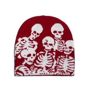 Gorro de Punto Jacquard con Diseño de Esqueleto Unisex, Estilo Y2K, 58-60CM, Gorro de Invierno para Adultos, 100% Acrílico, con Patrón - Product Image 3