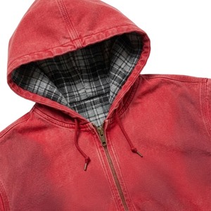 Chaqueta de trabajo de lona de pato gruesa personalizada para hombre, estilo vintage, tipo bomber, con logo bordado, corte holgado, con cremallera y capucha. - Product Image 5