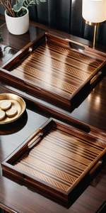 Plateaux de service hexagonaux en bois, lot de 3, empilables, design minimaliste, finition vernie, pour table, boissons et rangement alimentaire - Product Image 4