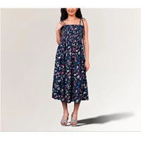 Robe Courte Florale Femme Bleu Marine en Coton Tissé 100% Respirant Coupe A-Line Écologique Lavable Ajustée Idéale pour les Vacances – Qualité Supérieure