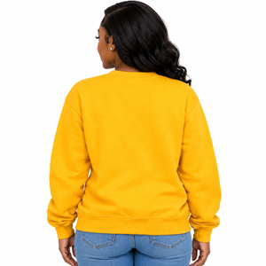 Sudadera de Cuello Redondo Amarillo Dorado de Sigma Gamma Rho con Gráfico del Escudo de la Hermandad y Letras Azules, Sudadera Informal - Product Image 2