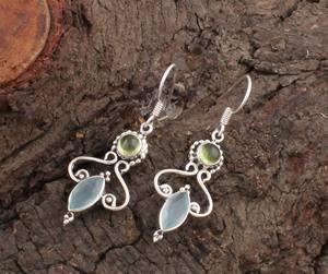 Vente en gros de chalcédoine aqua naturelle, boucles d'oreilles pendantes multi-pierres en argent sterling 925, cadeau de fête, prix de gros - Product Image 2