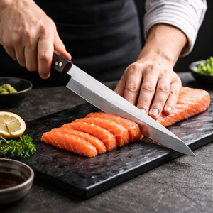 Couteau de chef en acier inoxydable, couteau japonais pour couper le poisson, lame ultra-affûtée, 10-11,9 pouces, style industriel écologique, manche en bois, OEM - Product Image 3