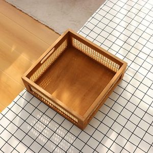 Panier de rangement en rotin et bois fait main avec poignées, bac de rangement décoratif tressé, caisse de rangement rustique style ferme pour la maison et le bureau - Product Image 5