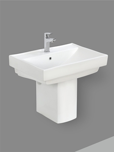 Lavabo de Cerámica Tropica para Montar en la Pared, Lavabo de Baño Cuadrado con Pedestal, Lavamanos - Product Image 3