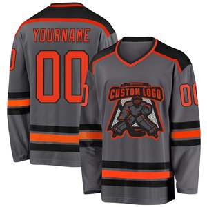 Maillot de hockey sur glace personnalisé pour homme, col en V, gris, rouge, noir, maille respirante, manches longues, impression sublimée, logo de l'équipe, 00 Votre nom - Product Image 5