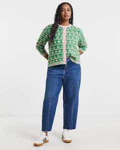 Cardigan en tricot jacquard pour femme, motif canne à sucre de Noël, col en V, boutonné, pull d'hiver pour les fêtes - Product Image 4
