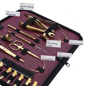 Kit d'outils d'installation d'extensions capillaires avec pinces à micro-anneaux, aiguille courbée pour la séparation des mèches, pinces de sectionnement et peigne à queue - Product Image 5