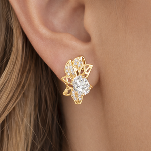 Pendientes de Diamantes de Oro Sólido de 14K, Diseño Floral y de Hojas Ovaladas con Diamantes Cultivados en Laboratorio, Estilo Vintage y Moderno, Regalo de Boda para Ella - Product Image 3