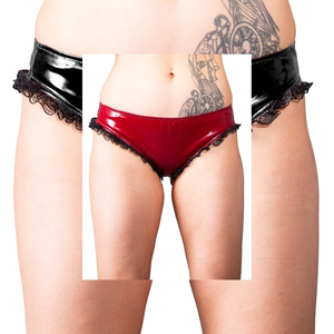 Culottes hipster en nylon rouge pour femmes, taille mi-haute, sans couture, avec bordure en dentelle, couleur unie sexy - Product Image 3