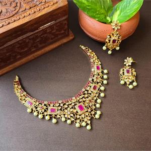 Rose Gold Plated Women's Wedding Moissanite Floral Necklace and Earring Set - Product Image 1