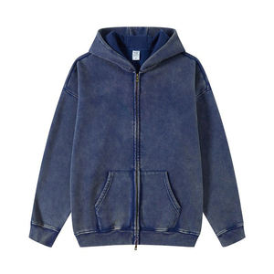 Sudadera con capucha de algodón en blanco, de calidad premium, personalizada, con lavado ácido, bordado, efecto desgastado, con cremallera completa y lavado vintage. - Product Image 2