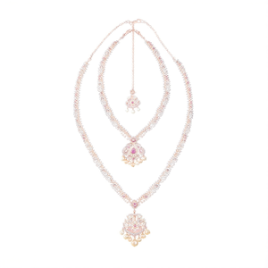 American Diamond Bridal Necklace Set-Rose Gold Plated Wedding Jewelry with Flower Design - Product Image 2
