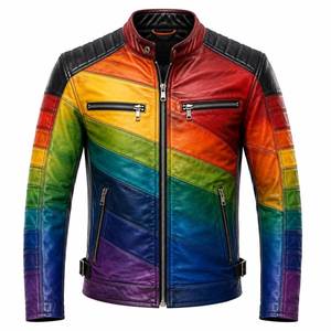 Chaqueta de Motociclista de Cuero PU para Hombre, Estilo Bomber, con Bloques de Color, Resistente al Viento, Cuello Camisero, Cierre de Cremallera, Corte Ajustado, Estilo Urbano Otoñal - Product Image 4
