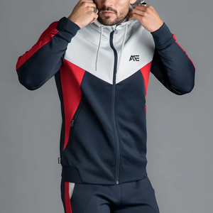 Ensemble de survêtement personnalisé pour homme avec blocs de couleur, veste zippée intégrale et pantalon de jogging, vêtements de sport avec logo personnalisé - Product Image 3