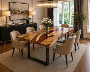 Red Epoxy River Dining <b>Table</b> Rectangle – <b>Live</b> <b>Edge</b> Wood <b>Table</b>, Custom Resin Furniture, Contemporary Home Decor - Product Image 2