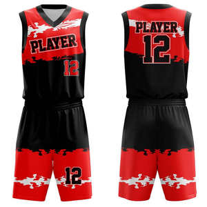 Maillots de basket-ball personnalisés réversibles pour adultes, en polyester imprimé, nouvelle conception rouge et noir, grande taille, sur mesure - Product Image 4