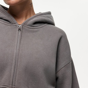 Street Wear Drop Shoulder Hoodie Fleece Inside Long Sleeve Cropped Jackets Sweater Crop Top <b>Zipper</b> Hoodie for Women - Product Image 4