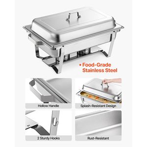 Set di 2 Chafing Dish Rettangolari in Acciaio Inox da 9 Qt, Scaldavivande Completo con Manico Cavo, Attrezzatura per Mantenere il Cibo Caldo - Product Image 4