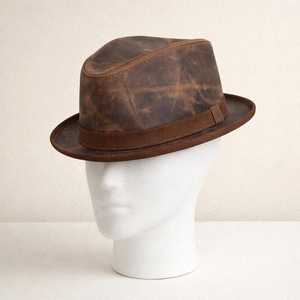 หมวกเฟโดร่าหนังแท้สีน้ำตาลทำมือคุณภาพพรีเมียม สไตล์วินเทจตะวันตก เหมาะสำหรับเดินทางและเป็นของขวัญ - Product Image 1