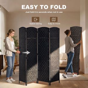 4-Panel <b>Folding</b> Privacy <b>Screen</b> 70.9\" Tall Traditional Style Portable Weave Partition Wall Divider PP for Bedroom Coffee Room - Product Image 4