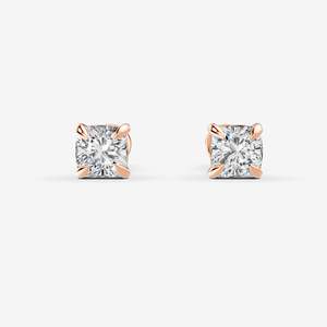 Boucles d'oreilles solitaires classiques et tendance en or rose 18 carats, design coussin, pour femmes, disponibles comme boucles d'oreilles de mariage, bijoux de marque. - Product Image 4