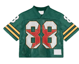 เสื้อฟุตบอลอเมริกันแบบสตรีทแวร์เสื้อฟุตบอลสำหรับผู้ชายเสื้อครอปแบบตาข่ายทรงหลวมผู้ผลิตตามสั่ง - Product Image 1