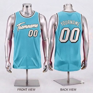Maillot de basket personnalisé pour homme, sans manches, bleu clair, en mesh sublimé, respirant, vêtements d'équipe unisexes, coupe régulière pour adulte - Product Image 1