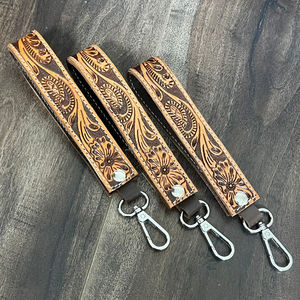 New Elegant Luxury Genuine Cow Leather Wristlet Keychain Personalized Hand Tooled Floral Design <b>Car</b> Key Holder <b>Gift</b> <b>for</b> Women - Product Image 5