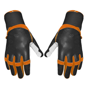 SAAR INDUSTRIES Leather Baseball Batting Gloves Black White Orange Ambidextrous <b>Hook</b> Loop Closure Durable Wrist Support High - Product Image 4