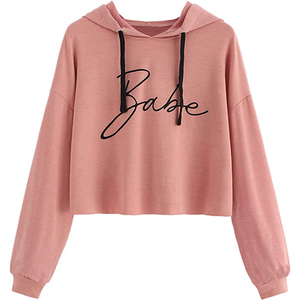 เสื้อฮู้ดครอปผู้หญิงแบบขายส่ง OEM พิมพ์ลาย Babe ผ้าฝ้าย 100% เสื้อสเวตเชิ้ตลำลองแขนยาว โลโก้ด้านหน้า เหมาะสำหรับใส่ในฤดูใบไม้ร่วง - Product Image 3