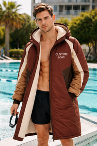 Premium Quality Customized Logo Swim Parka Waterproof Windproof Thermal Hooded Long Coat for Swimming Training and Beach Use - Product Image 6