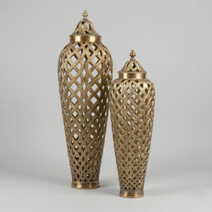 Luxury Gold Metal Lattice Decorative Floor <b>Vase</b> <b>Set</b> Modern Home Decor Handmade Tall Hollow Design Centerpiece Wedding Hotel Deco - Product Image 1