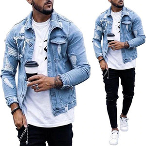 Hot Selling Custom Printed Distressed Hole Design Winter <b>Mens</b> <b>Denim</b> <b>Jackets</b> with Lapel Chest Pockets Waterproof & Breathable - Product Image 5