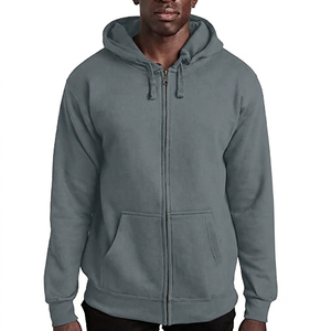 Men's Black <b>Zip</b>-Up Hoodie Regular Fit Solid Color Cotton Fleece Casual <b>Hooded</b> Sweatshirt Autumn Wear - Product Image 5