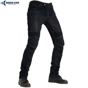 DAIZEN STAR Men's Blue Denim Motorcycle Pants Detachable Hip/<b>Knee</b> <b>Protectors</b> Abrasion Resistant Breathable Washed Cotton Wear - Product Image 3