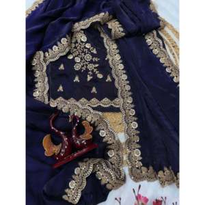 Sari de Noche de Diseñador con Lentejuelas y Bordado de Cordones para Fiestas - Product Image 4