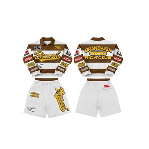 Ensemble polo et short streetwear pour homme en coton tricoté, tenue décontractée d'été avec impression de logo - Product Image 1