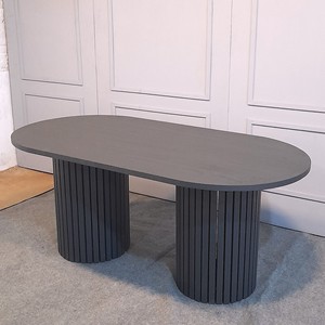 Mesa de Comedor Ovalada Grande de Madera de Teca Sólida de 180 cm con Acabado Gris para 8 Personas Modelo TAB51 - Product Image 1