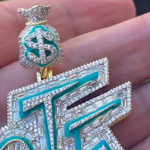 Custom OF Letter <b>Pendant</b> Iced Out <b>Initial</b> Charm Turquoise Enamel CZ Diamond Hip Hop Alphabet Necklace <b>Pendant</b> for Men Women - Product Image 1
