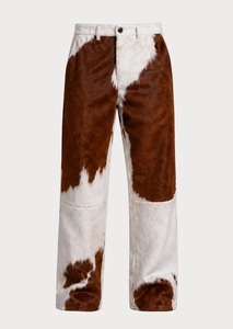Fashion Circle Industry <b>Men's</b> Brown Cow Hair on <b>Leather</b> Winter Casual Windproof Patchwork Zipper Fly <b>Trousers</b> - Product Image 4